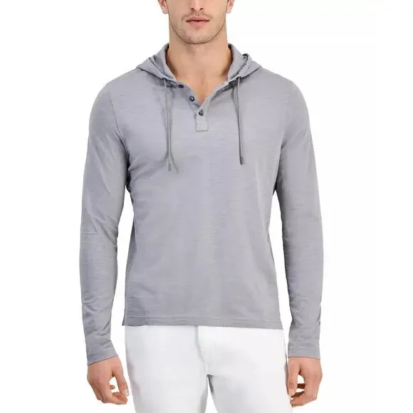 Michael Kors Men's XXL Hooded Henley Shirt Concrete GrayXXL $125
